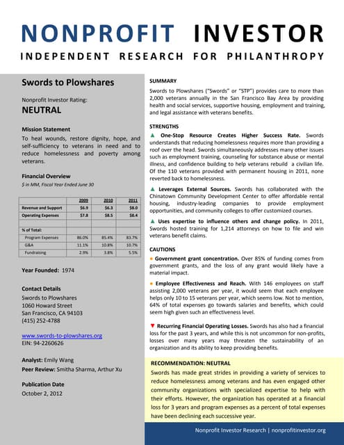 NPI Evaluation of Swords to Plowshares