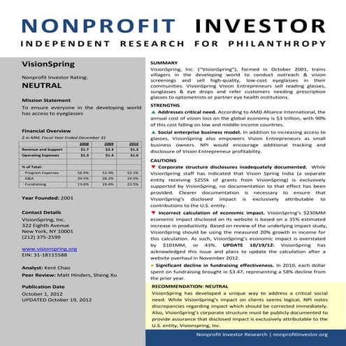 NPI Evaluation of VisionSpring