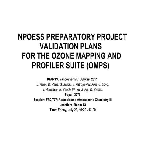 NPOESSPreparatoryProjectValidationPlansfortheOzoneMappingandProfilerSuite.ppt