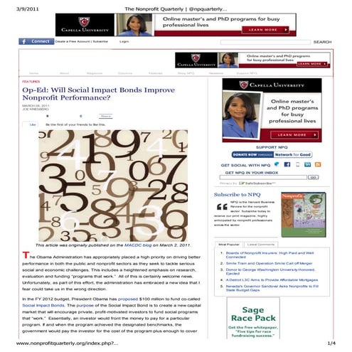 NPQ Op-Ed:  Will Social Impact Bonds Improve Nonprofit Performance?