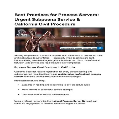 Best Practices for Process Servers: Urgent Subpoena Service ...