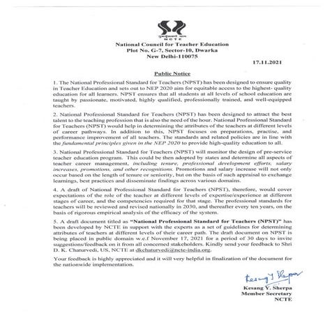 National Professional Standards for Teachers draft by ncte