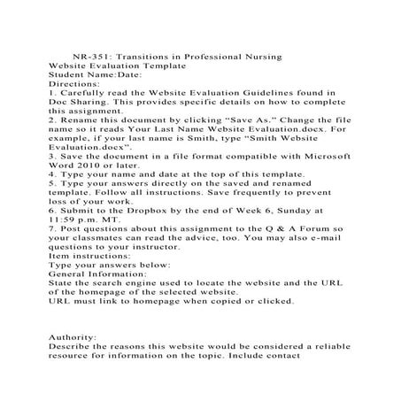 NR-351 Transitions in Professional NursingWebsite Evaluation T.docx