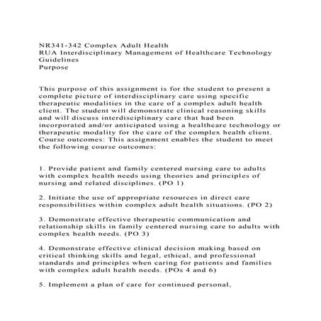 NR341-342 Complex Adult HealthRUA Interdisciplinary Management o.docx