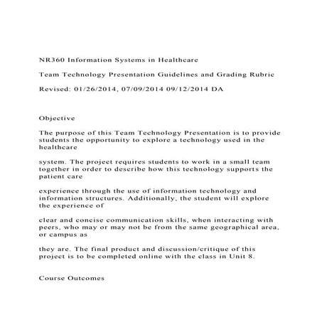 NR360 Information Systems in Healthcare Team Technology Pr.docx