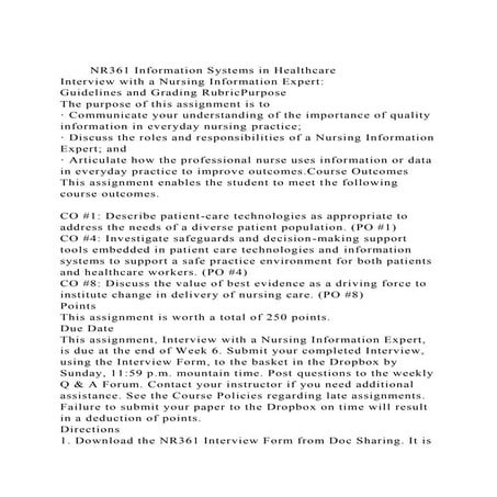 NR361 Information Systems in HealthcareInterview with a Nursing.docx