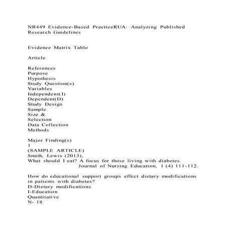 NR449 Evidence-Based PracticeRUA Analyzing Published Research Guide | DOCX