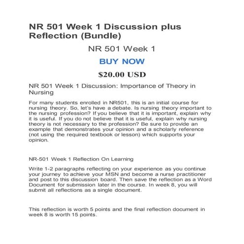 Nr 501 week 1 discussion plus reflection