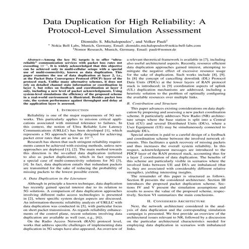 Evaluation of 5G Data Duplication for URLLC - Nomor Reseach GmbH
