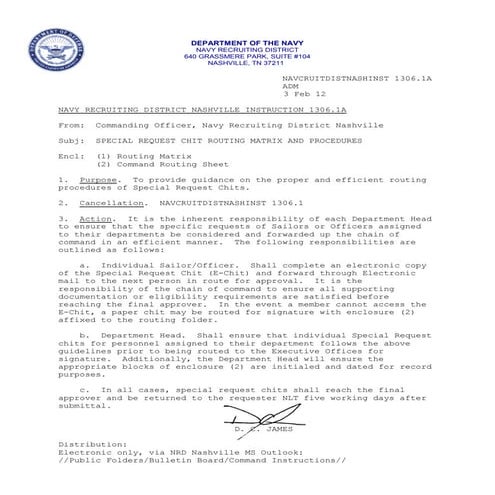 Nrdnashinst 1306.1 a (special request chit route matrix