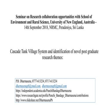 Cascade Tank Village System and identification of novel post graduate researc...