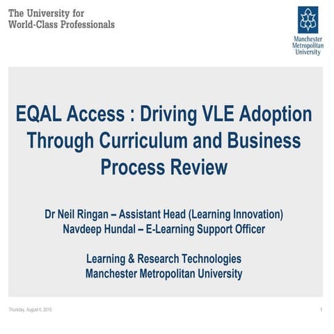 EQAL Access : Driving VLE Adoption Through Curriculum and Business Process Review