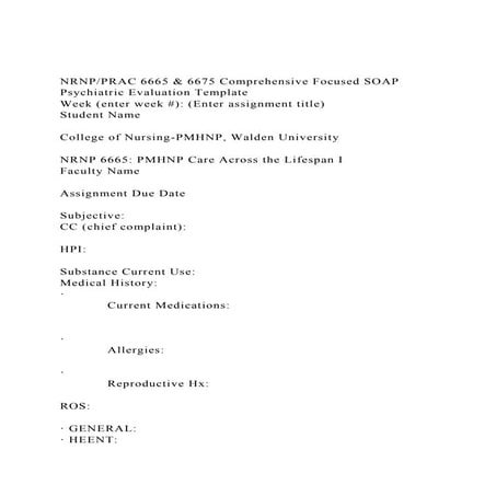 NRNPPRAC 6665 & 6675 Comprehensive Focused SOAP Psychiatric Eva.docx
