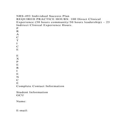 NRS-493 Individual Success PlanREQUIRED PRACTICE HOURS 100 Direct.docx