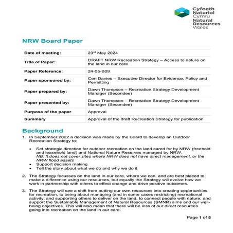 NRW Board Paper - DRAFT NRW Recreation Strategy