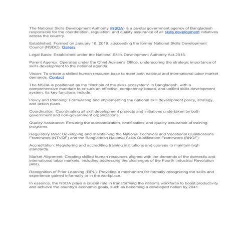 A Description Of The National Skills Development Authority (NSDA) | DOCX