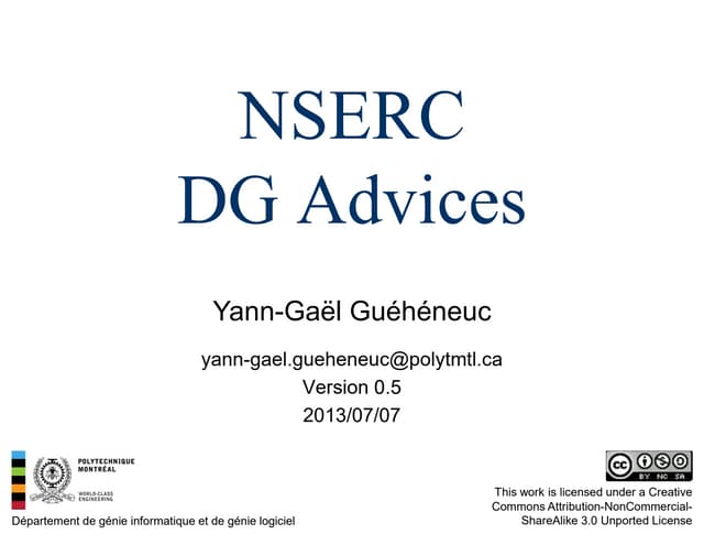 Advice for writing a NSERC Discovery grant application v0.5
