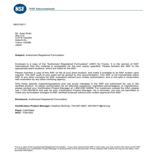 Nsf certifikat | PDF