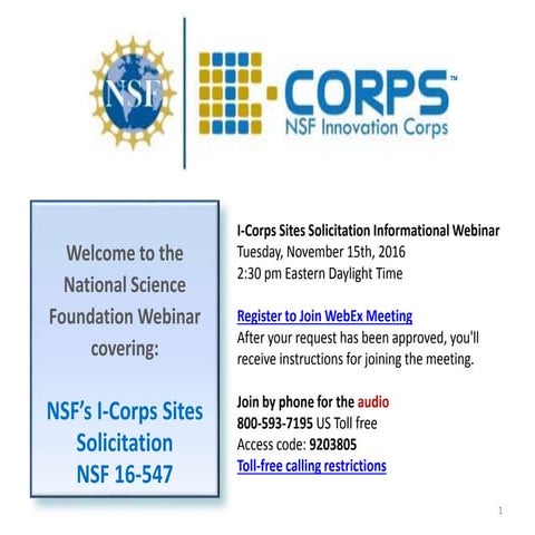 Nsf i corps sites webinar slides without narration 