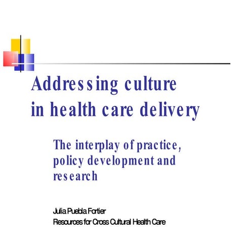 Addressing culture in health care delivery: policy, practice and research