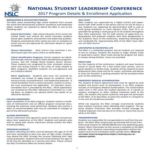NSLC 2017 Enrollment Application Form - Travel To Learn | PDF