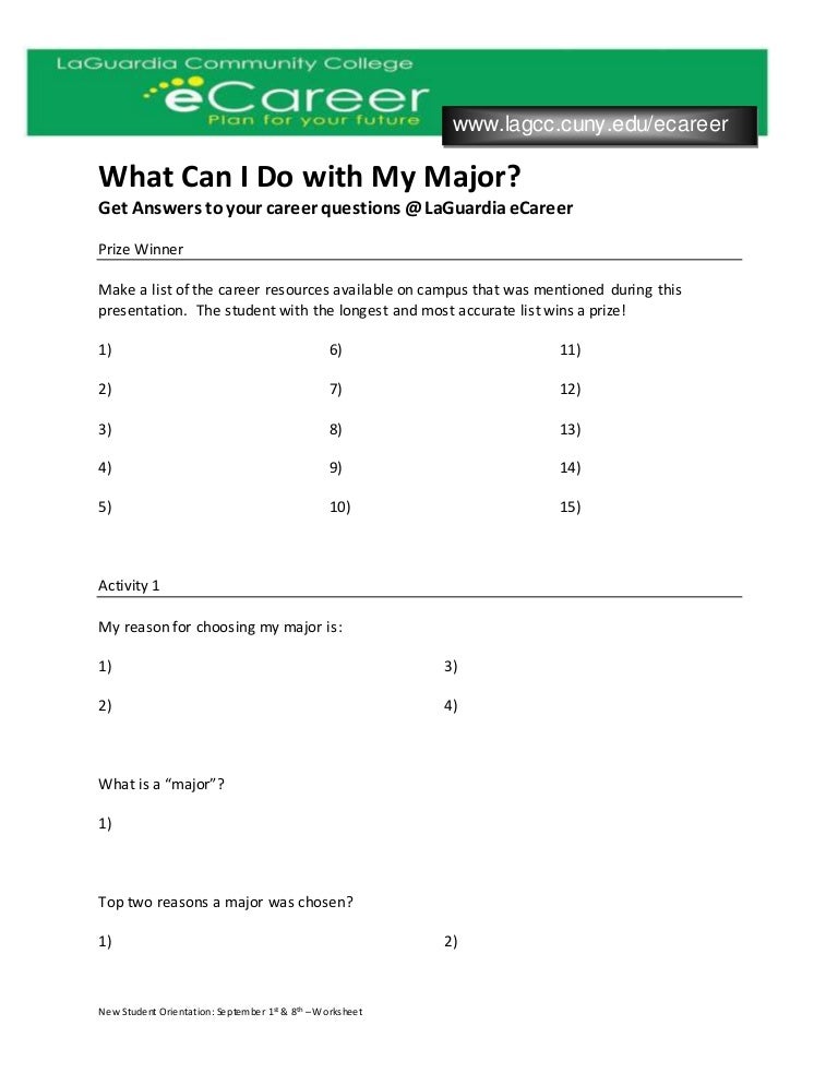 what can i do with my major an exercise choosing a major worksheet