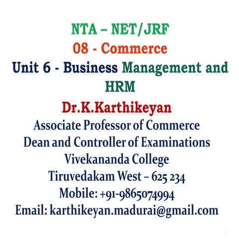 UGC NTA NET Commerce Unit 6 Dr.K.Karthikeyan