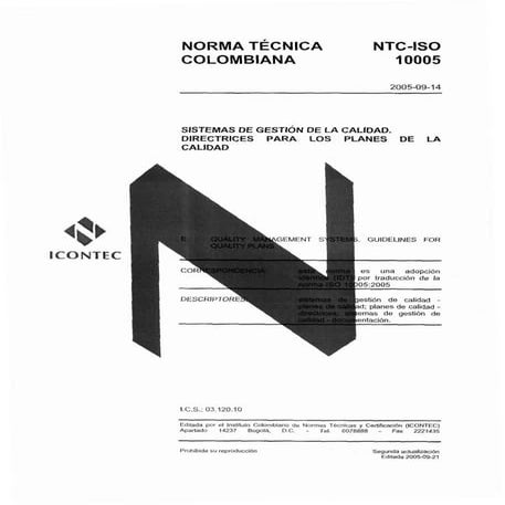 Ntc iso10005 directrices-paralosplanesdelacalidad