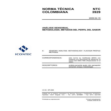 Ntc3929 evaluacion sensoral sabor