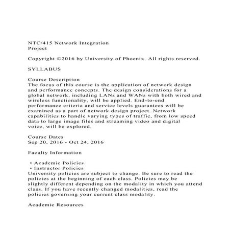 NTC415 Network IntegrationProjectCopyright ©2016 by Uni.docx