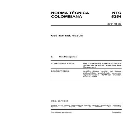 Ntc 5254 gestion del riesgo