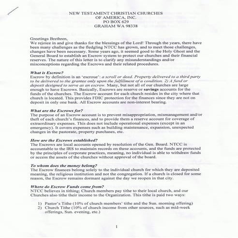 Ntcc Escrow Explanation