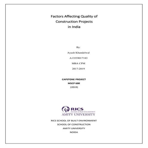 Factors affecting Quality of construction projects in India