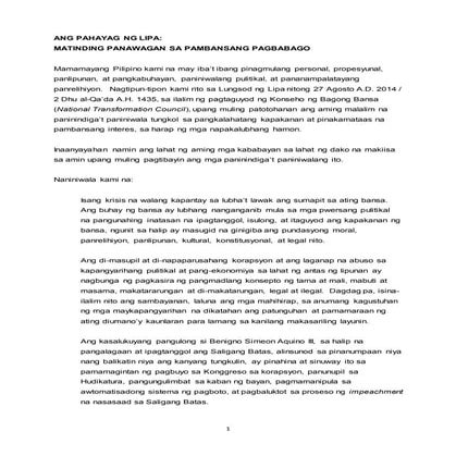 Lipa Declaration (Tagalog Translation)