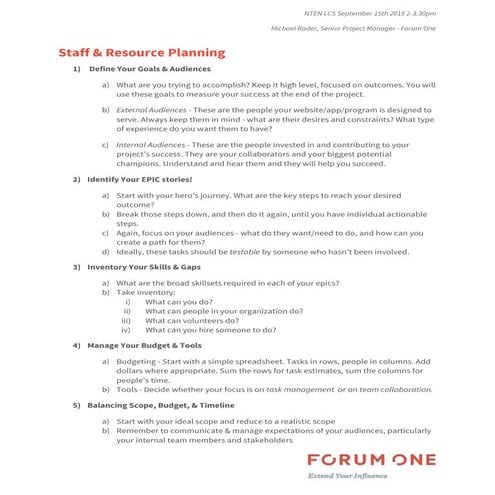Staff Resource Planning - 1 pager