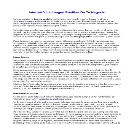 Internet Y La Imagen Positiva De Tu Negocio