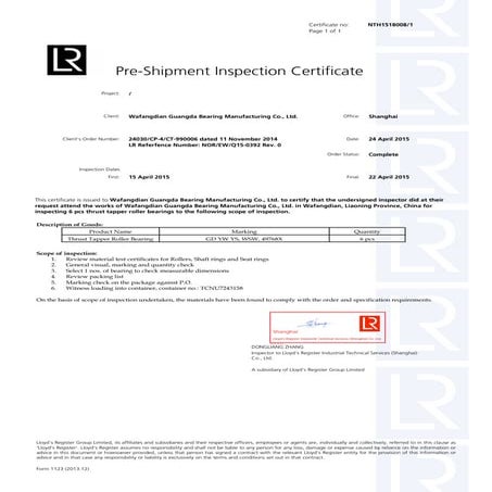 Lloyd's Register Certificate
