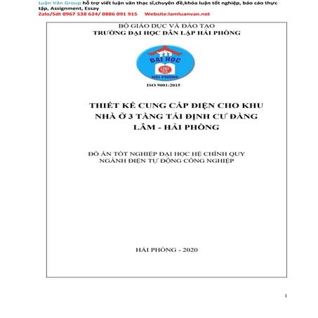 Đồ án Thiết kế cung cấp điện cho khu nhà ở 3 tầng tái định cư Đằng Lâm - Hải ...