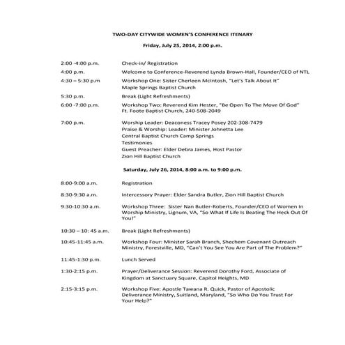 Ntl Women's Conference Itenary