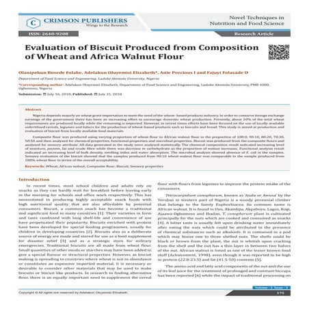 Production and Sensory Evaluation of Biscuits Using the Composite ...