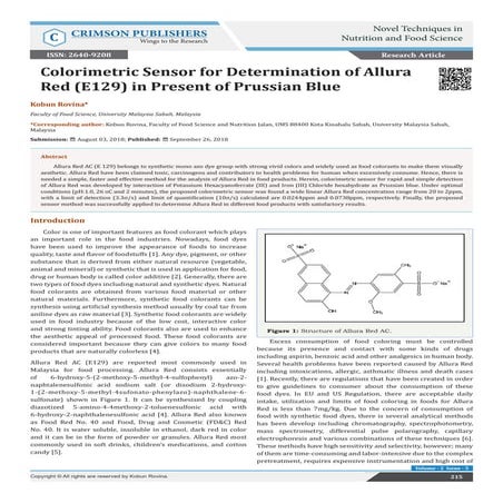 Colorimetric Sensor for Determination of Allura Red (E129) in Present ...