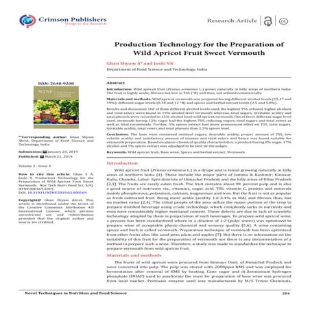 Production Technology for the Preparation of Wild Apricot Fruit Sweet ...