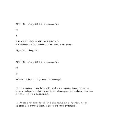 NTNU, May 2009 ntnu.nocbm 1 LEARNING AND MEMORY .docx