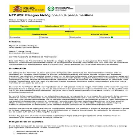 Ntp 625 riscos biolóxicos na pesca (insht)