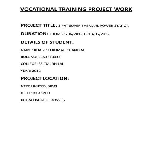 Ntpc (national thermal power corporation) sipat mechanical vocational trainin...