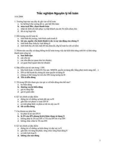 đề ôN tập thi trắc nghiệm môn nguyên lý kế toán (có đáp án)