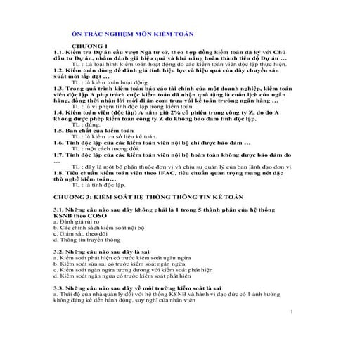 Ôn trắc nghiệm môn kiểm toán đại cương - đáp án