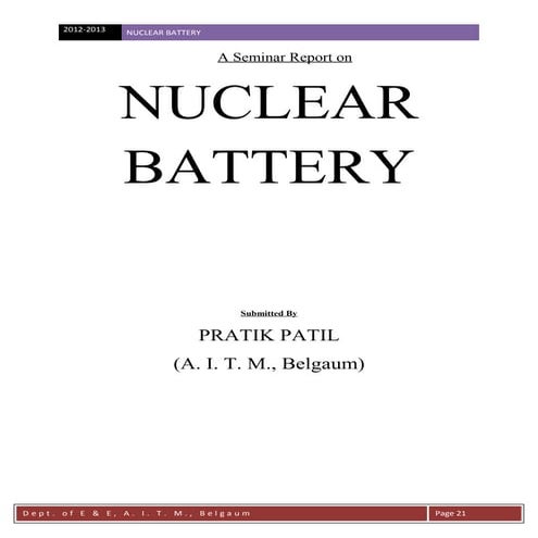Nuclear Battery Seminar Report