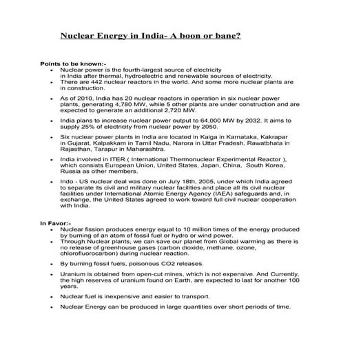 Nuclear energy in india: a bane or boon