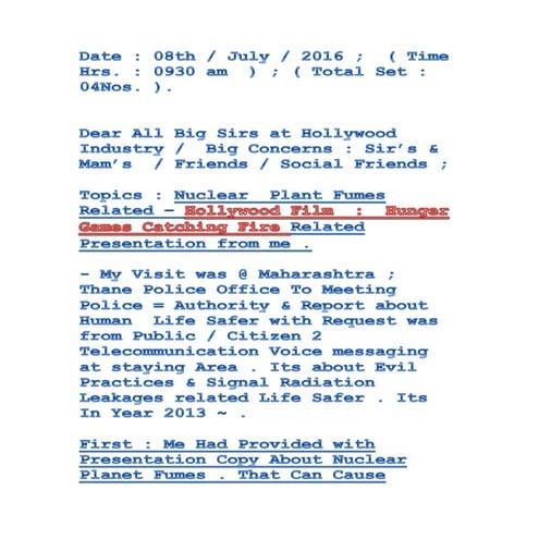 Nuclear  plant fumes related – hollywood film     hunger games cathching fire...